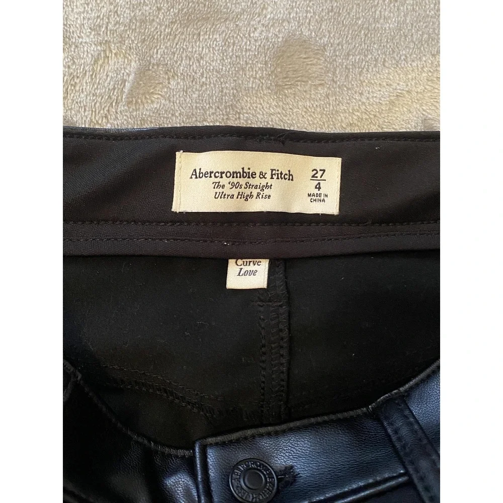Abercrombie‎ & Fitch Faux Leather Pants Sz 4 Black 90s Straight Punk Rock Edgy
